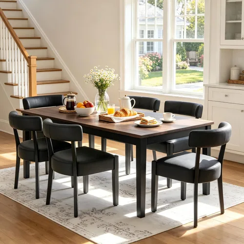 Miniatura 25 de RNKSFX Juego de 2 sillas de comedor modernas de piel sintética tapizadas para cocina y comedor, sillas modernas de madera de mediados de siglo, Beige