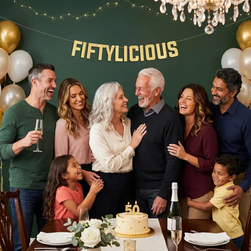 Miniatura 7 de Cartel Fiftylicious con purpurina negra preencordada, divertidas decoraciones de cumpleaños 50 y aniversario para hombres y mujeres, suministros