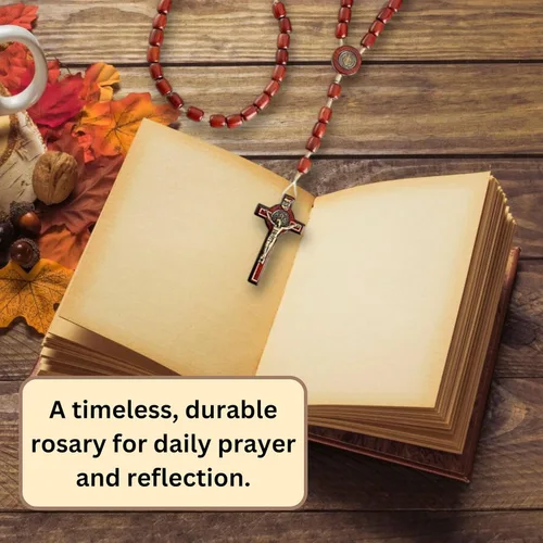Miniatura 5 de Catholica Shop Rosario de cuentas de madera de San Benito para hombres y mujeres con crucifijo y medalla de San Benito. Hecho en Brasil