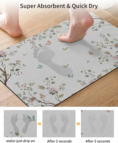 Miniatura 3 de Tapete de baño con diseño de árbol de flores, antideslizante, de secado rápido y absorbente, tierra de diatomeas, cocina, ducha, fregadero, lavable