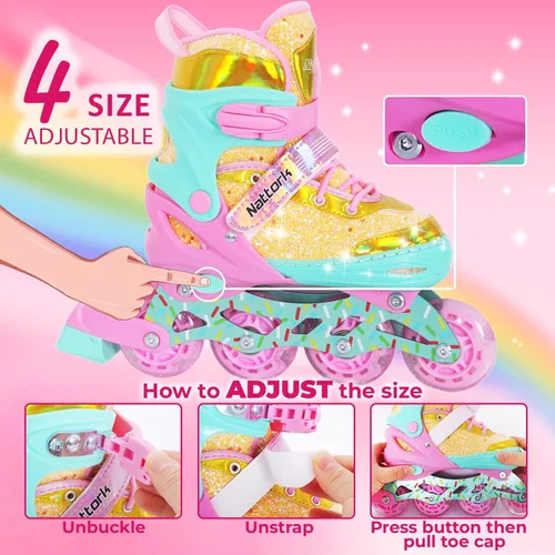 Miniatura 2 de Nattork Patines en línea para niños y niñas, patines ajustables con ruedas iluminadas para edades de 3 a 12 años, el mejor regalo de cumpleaños