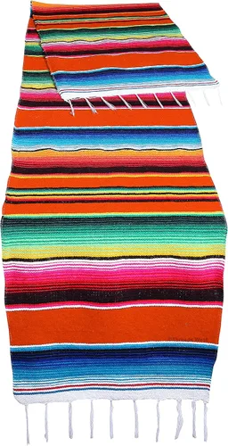 Miniatura 10 de Camino de mesa colorido a rayas fabricado en México 83x14 pulgadas.