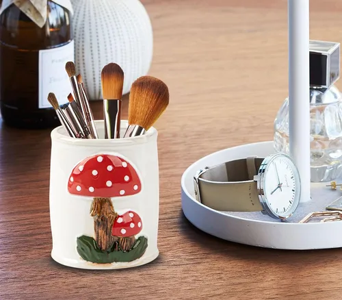 Miniatura 6 de dgudgu Soporte de cepillo de maquillaje de hongos Organizador de brochas de maquillaje de cerámica Organizador de brochas de maquillaje blanco