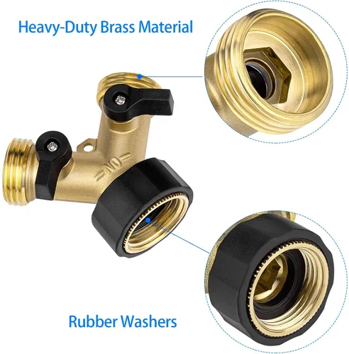 Miniatura 4 de Divisor de manguera resistente de 2 vías conector de válvula Y con 4 arandelas de goma y cinta de teflón de 65.6 ft - Adaptador de manguera