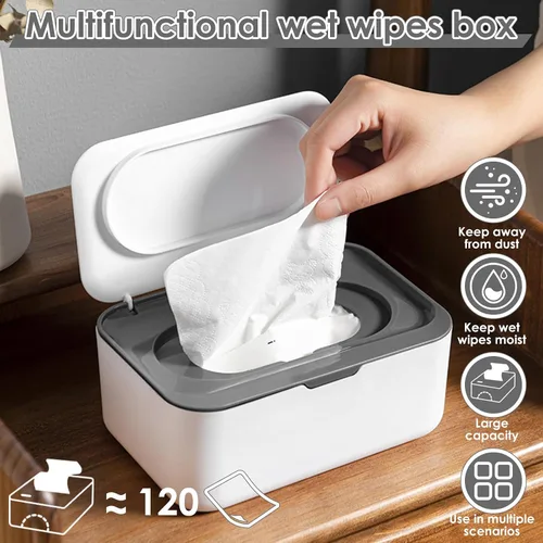 Miniatura 3 de Paquete de 2 dispensadores de toallitas para bebé, dispensador de toallitas para baño, diseño de sellado que mantiene fresco, fácil abierto, a