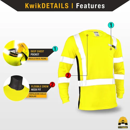 Miniatura 5 de KwikSafety - Charlotte, NC - Camisas de seguridad de manga larga para operador [cinta reflectante sólida] Clase 3 ANSI probado OSHA Cinta básica