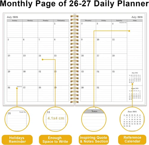 Miniatura 3 de Calendario diario y mensual 2026-2027 – Agenda diaria de una página por día de julio de 2026 a junio de 2027, cubierta flexible, 7 x 10 pulgadas