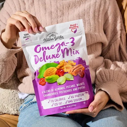 Miniatura 5 de Nature's Garden Omega 3 Deluxe Mix - Mezcla saludable de frutos secos, Power Up, saludable para el corazón, sin gluten, sin colesterol, sin sodio