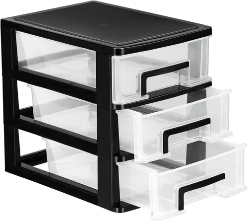 SEWACC Organizador de almacenamiento de cajones de escritorio transparente estante gabinete transparente de tres capas para una gestión eficiente