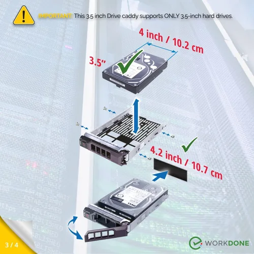Miniatura 4 de WORKDONE Paquete de 4 unidades – Organizador de disco duro de 3.5 pulgadas – Compatible con servidores Dell PowerEdge seleccionados de 11 a 13ª