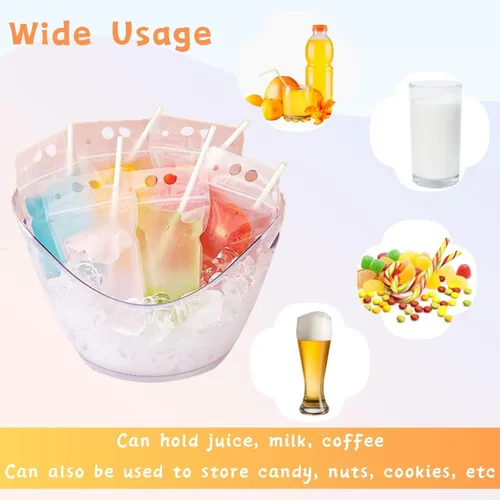 Miniatura 4 de 20 bolsas de bebidas con 20 popotes de plástico desechables, bolsas de jugo translúcidas con cierre de cremallera esmeriladas para adultos