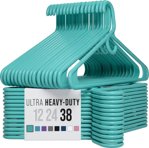 Miniatura 13 de NEATERIZE Perchas gruesas y resistentes, paquete de 38 perchas de plástico color azul marino, ideales para colgar abrigos, chaquetas, jeans