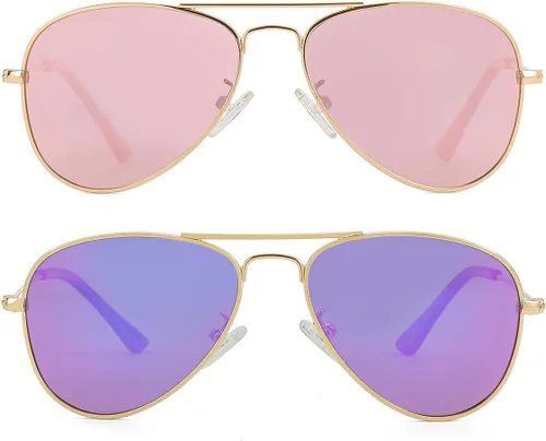 Miniatura 155 de Gleyemor Lentes de sol polarizados estilo aviador para niños y niñas, jóvenes, adolescentes, dos tamaños de 1.969 in y 2.047 in