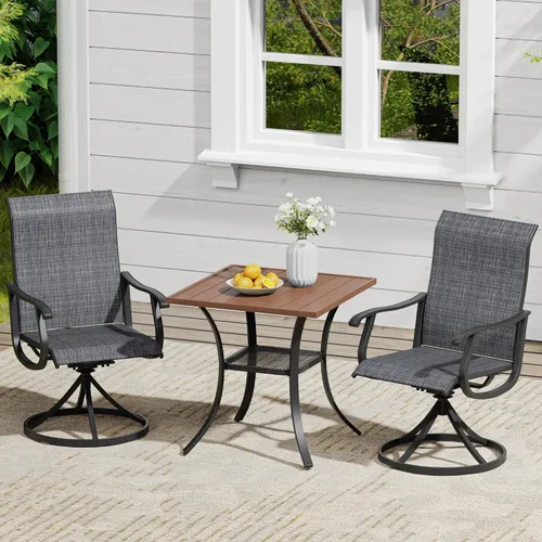 Miniatura 14 de VICLLAX Muebles pequeños de exterior de 3 piezas, 2 sillas giratorias de patio y mesa redonda pequeña para 2, sillas de carbón oscuro y negro