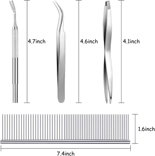Miniatura 3 de Boao Kit de herramientas de eliminación de garrapatas de 7 piezas, incluye 3 removedores de plástico, 3 pinzas de acero inoxidable con peine