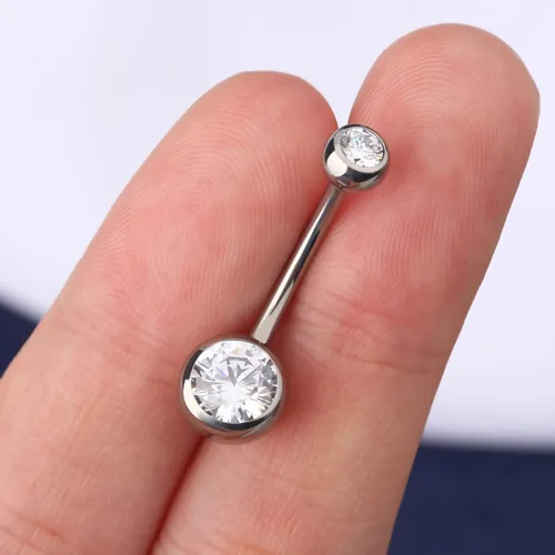 Miniatura 3 de OUFER Piercing de ombligo de titanio con rosca interna, joyería redonda de circonita cúbica para mujer, Metal