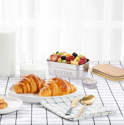 Miniatura 6 de BSTKEY Mantequillera con tapa para encimera, recipiente de acero inoxidable para mantequilla con sellado de silicona, soporte para mantequilla