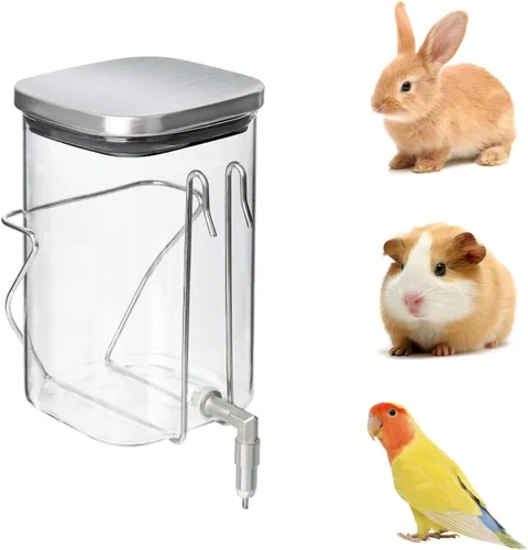 Miniatura 6 de Botella de agua para mascotas de acero inoxidable y vidrio de alta calidad, dispensador sin goteo para conejos, loros, roedores, 3 opciones