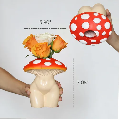 Miniatura 4 de GUGUGO Jarrón de Cuerpo de Seta para Flores, Decoración Divertida de Seta, Jarrones de Forma de Dama para Flores, Decoración Única y Linda de Cabeza