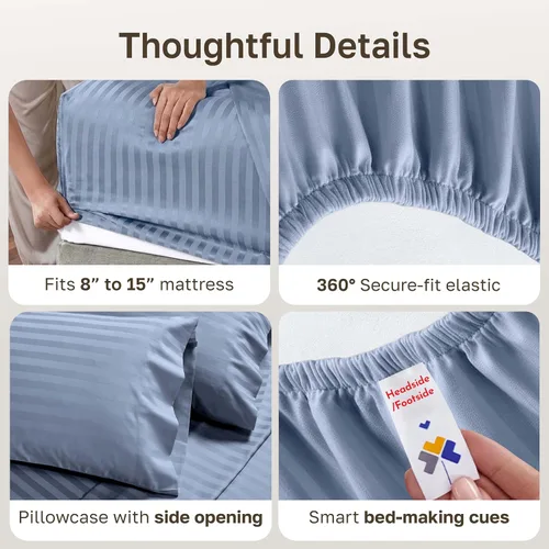Miniatura 5 de California Design Den Sábanas de cama tamaño individual, sábanas suaves de 100% algodón con bolsillos profundos elásticos, 500 hilos satinados, 13