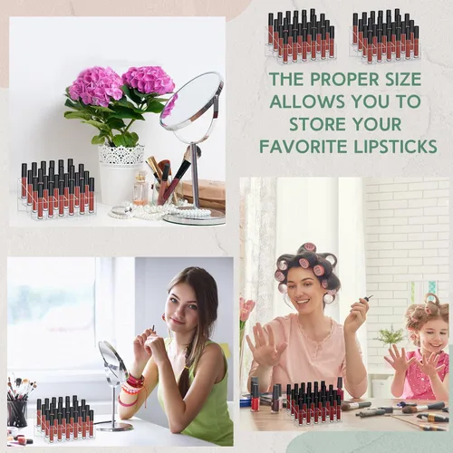 Miniatura 3 de Macarrie Organizador de lápiz labial, 4 piezas, 24 ranuras, acrílico para lápiz labial, maquillaje, estuche organizador de exhibición, caja