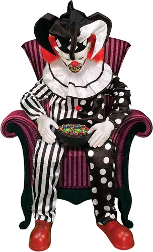 Haunted Hill Farm Hartley The Sitting Scare Clown de Tekky, animatrónico de Halloween activado por movimiento para decoración de bromas de fiesta de