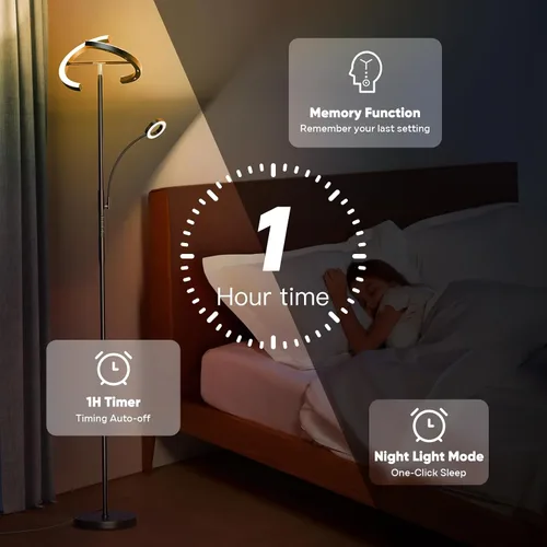 Miniatura 7 de SIBRILLE Lámpara de pie RGBCW mejorada de 36 W con anillo de lectura, lámpara de pie LED giratoria con control remoto, luz de pie regulable, luz