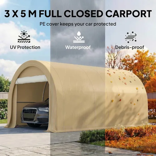 Miniatura 3 de Outsunny Carport de 10' x 16', Tienda de Garaje de Almacenamiento Portátil Resistente con Puerta Grande con Cremallera, Cubierta de Toldo PE Anti-UV