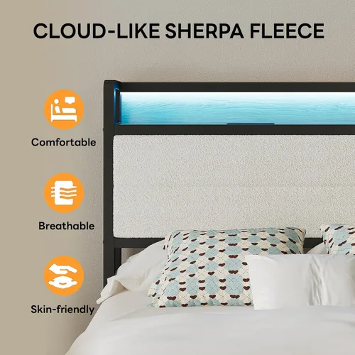 Miniatura 6 de LIKIMIO Base de cama individual con cabecera de almacenamiento y luces LED, plataforma de metal con estación de carga, sin ruido, no necesita
