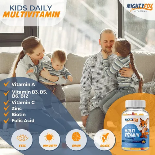 Miniatura 2 de Gomitas multivitamínicas para niños, sin OMG, sin gluten, veganas multivitamínicas con vitamina C, B3, B5, B6, B12, zinc, 100 unidades, 1 paquete