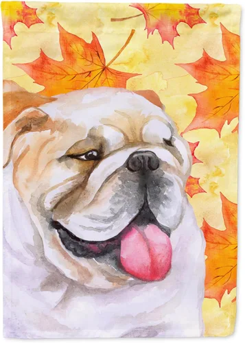 Caroline's Treasures BB9900GF - Bandera de jardín de otoño de bulldog inglés, bandera amarilla para buzón, bandera decorativa para patio,