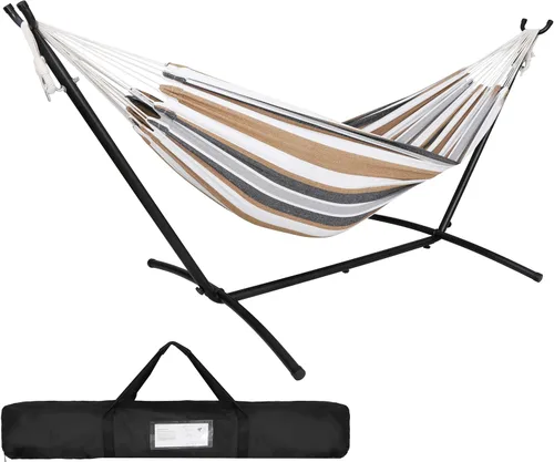 SUPER DEAL Hamaca portátil para 2 personas con soporte de hamaca de 9 pies, capacidad de 620 libras, cama de hamaca ajustable con funda de