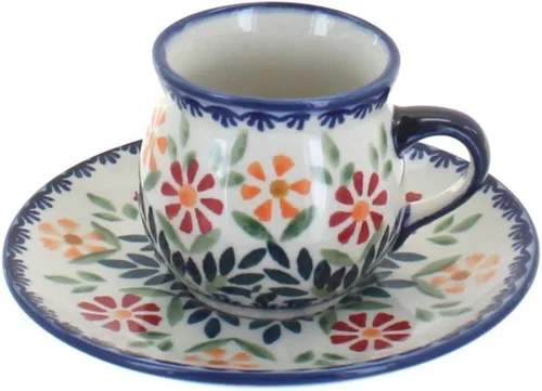 Miniatura 5 de Blue Rose Polish Pottery - Taza y platillo de café expreso de mariposa amarilla y azul - 3 onzas - Taza y platillo únicos, perfecto para el desayuno