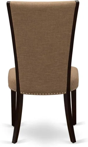 Miniatura 7 de East West Furniture VEP3T47 Verona Modern Parson - Juego de 2 sillas de comedor tapizadas de tela de lino de color sable con cabeza de clavo