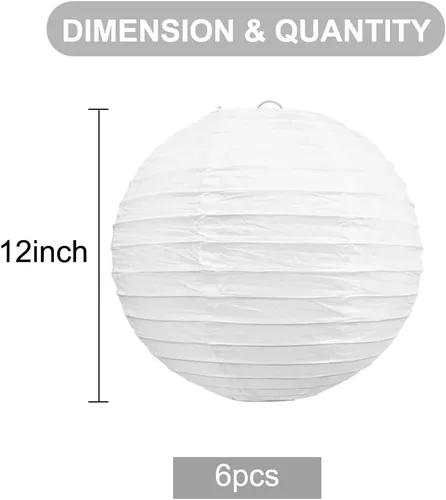 Miniatura 2 de BEISHIDA Faroles de Papel Blancos de 12 Pulgadas Decorativos Chinos/Japoneses Colgantes Redondos de Papel Lámparas para Cumpleaños, Bodas, Navidad