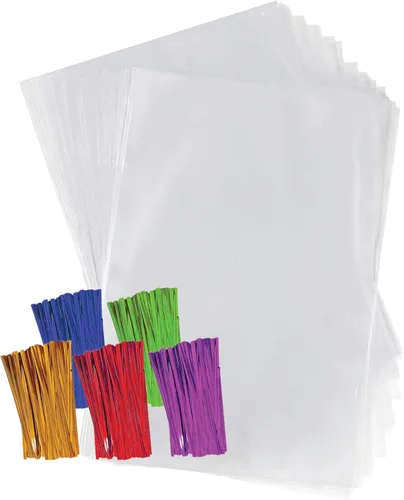 Miniatura 6 de Bolsas de celofán de plástico transparente de Purple Q Crafts con lazos de torsión de 4 pulgadas, coloreados para regalo o uso en fiestas