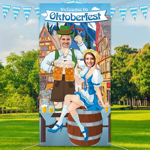 Miniatura 4 de Blulu Decoraciones de fiesta de Oktoberfest para fiesta de Oktoberfest, accesorios de fotos de tela gigante, fondo de cabina de fotos, suministros