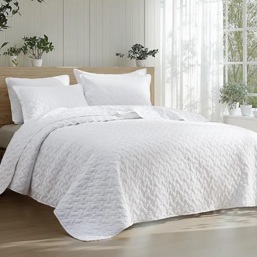 Bedsure – Juego de colcha ligera con patrón de tejido de canasta, juego de edredón suave para todas las estaciones, incluye 2 fundas de almohada 02