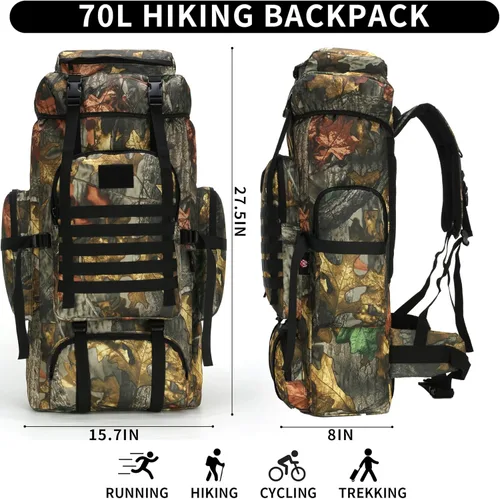 Miniatura 2 de Mochila de senderismo W WINTMING para hombres 70L/100L, mochila de campamento, mochila militar Molle, paquete de asalto de 3 días para escalada