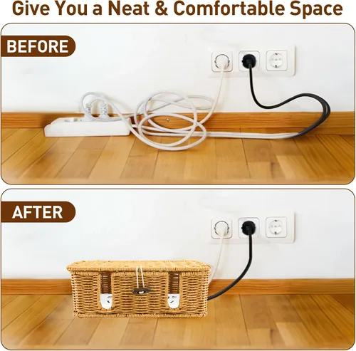 Miniatura 6 de Caja de organización de cables, paquete de 2 cajas organizadoras para ocultar cables, caja de cables pequeña y mediana para cables, organizador