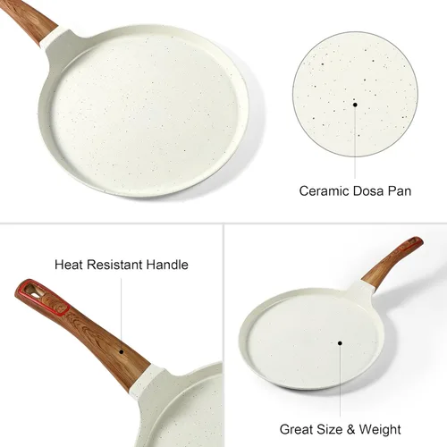 Miniatura 5 de Sartén para crepas, sartén Dosa de cerámica de 11 pulgadas, antiadherente Dosa Tawa para todas las estufas, sartén para tortillas, sartén