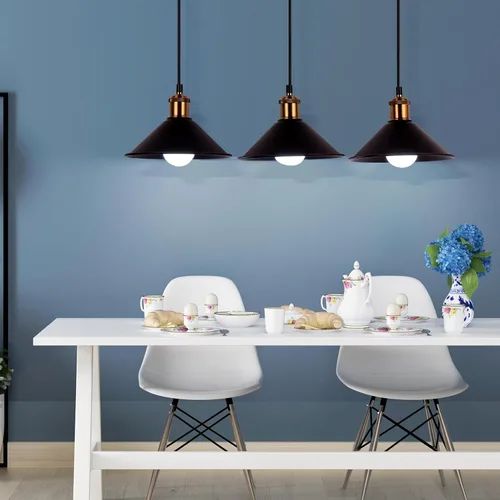 Miniatura 6 de FIRVRE Lámpara colgante industrial de 3 luces, lámpara colgante de metal ajustable, iluminación colgante vintage para cocina, restaurante, comedor
