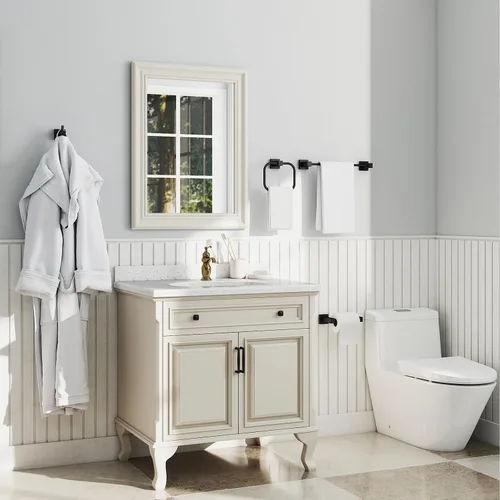 Miniatura 5 de Juego de 4 accesorios de baño negro mate, juego de toallas de baño de 16 pulgadas con soporte para papel higiénico, toalleros de acero inoxidable