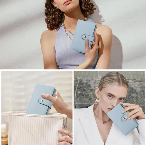 Miniatura 6 de yiijay Cartera para mujer con bloqueo RFID, de cuero vegano, triple pliegue, tarjetero para tarjetas de crédito, cartera de viaje con soporte