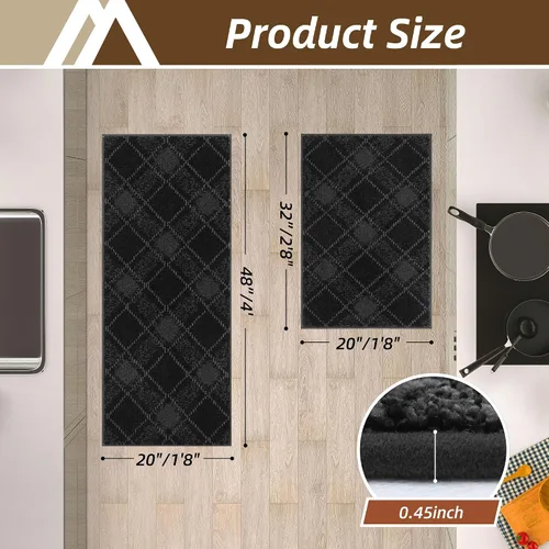 Miniatura 6 de COSY HOMEER Juego de alfombras y tapetes de cocina 2 piezas antideslizantes, suaves alfombras de cocina para piso absorbentes y resistentes a Gris
