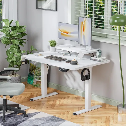 Miniatura 4 de Shahoo Escritorio eléctrico de pie con estante para monitor, mesa de esquina ajustable de altura de 47 x 24 pulgadas, estación de trabajo
