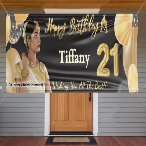 Miniatura 2 de NiceMemoryLLC - Cartel de vinilo personalizable con texto en inglés «Happy Birthday», telón de fondo de fiesta, regalo y decoración, de NiceMemoryLLC