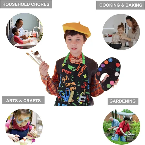 Miniatura 7 de Delantal para niños - cocina, jardinería, artista, pintura, limpieza, horneado, cerámica, chef, cocina, regalo para niños, niñas Gaming