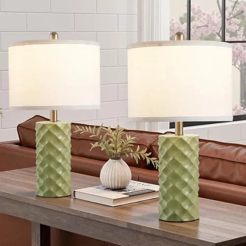 Miniatura 7 de Vitality Green & Star Diamond Lámparas de Mesa de Cerámica (Juego de 2) - 23" Lámparas Modernas de Lujo para Mesita de Noche, Dormitorios, Salas