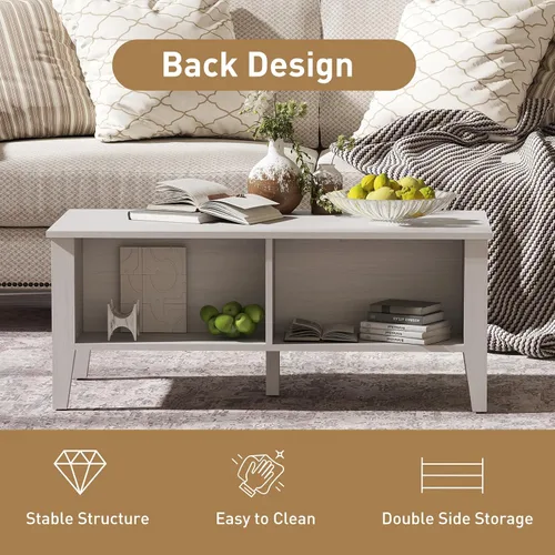 Miniatura 6 de Bonzy Home Mesa de centro moderna blanca con almacenamiento de puerta de vidrio, mesa central rectangular de madera para sala de estar, 39.4 x 18.9